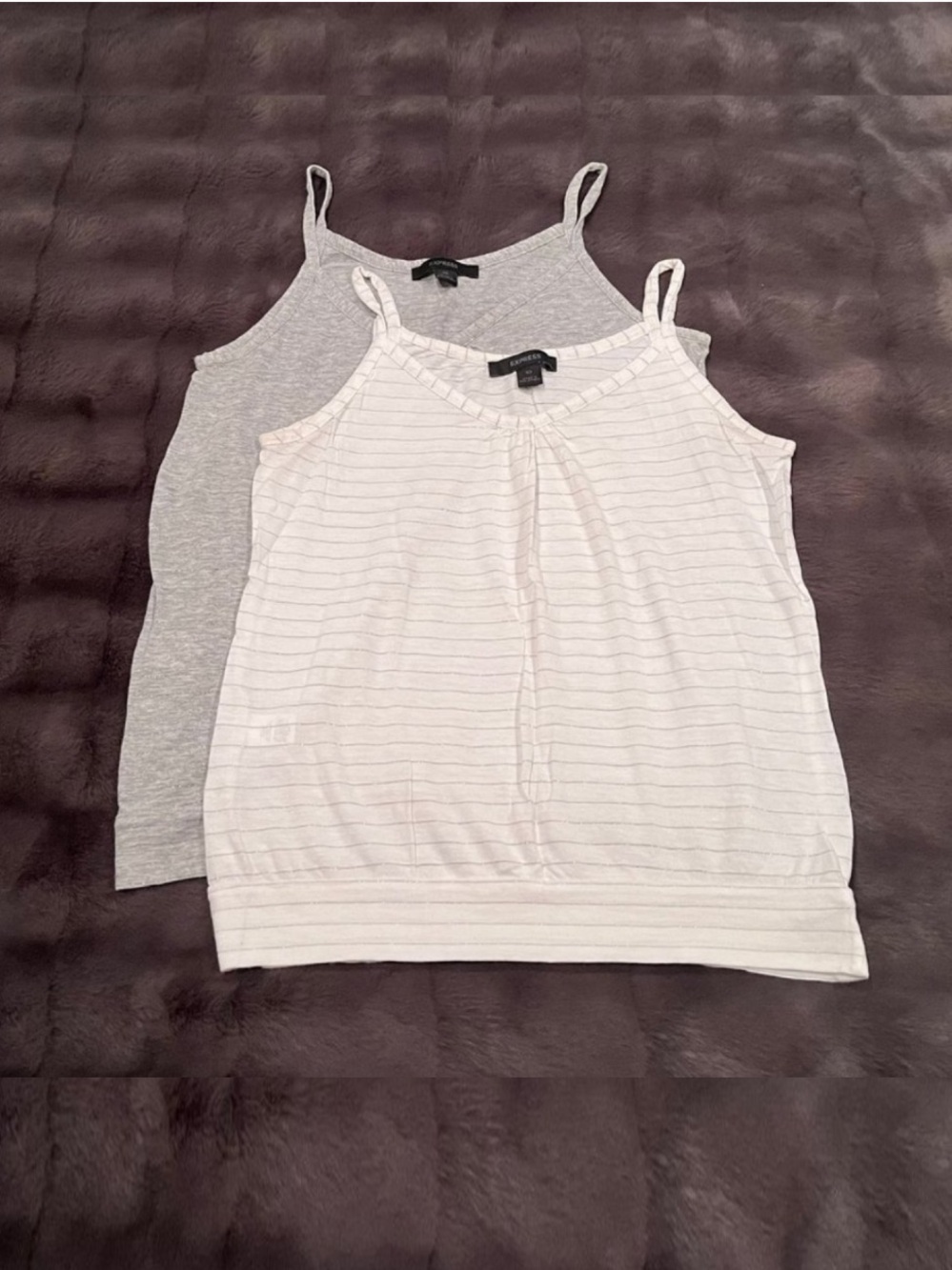 EXPRESS Two (2) Tank Tops White & Gray with Silver Accent Stripes (Size: XS)